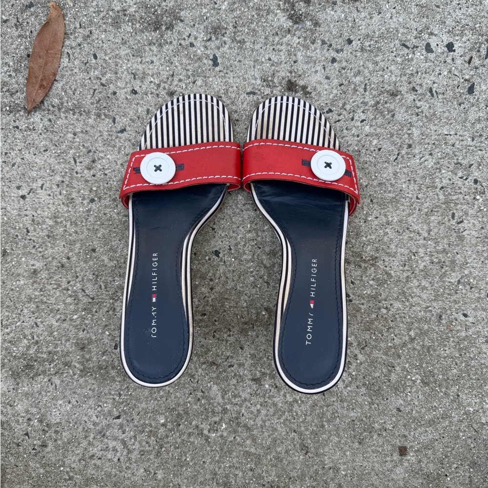 Tommy Hilfiger Red and Black Slide Sandals